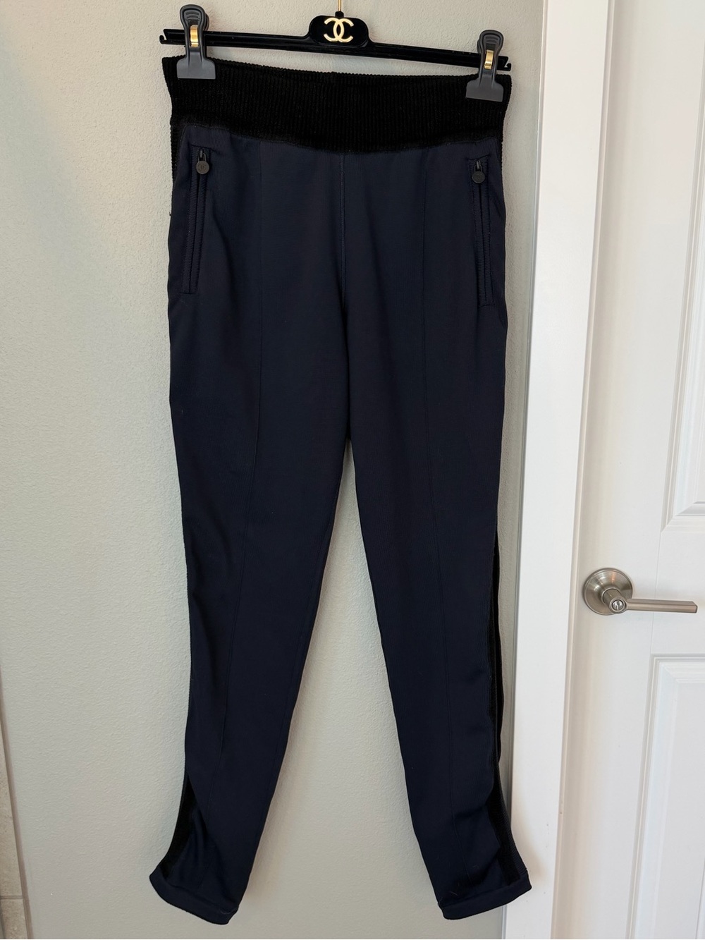 CHANEL Navy Striped Knit Joggers